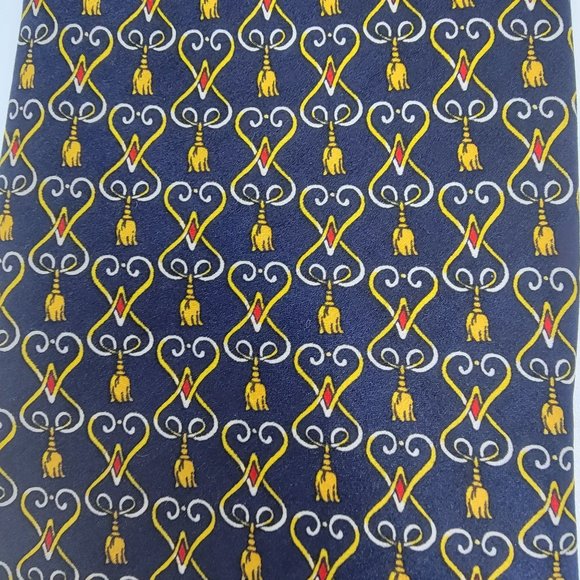 Vintage Louie Men’s hearts tassel design 100% silk tie Navy blue & gold 60.5x4 - Picture 5 of 5